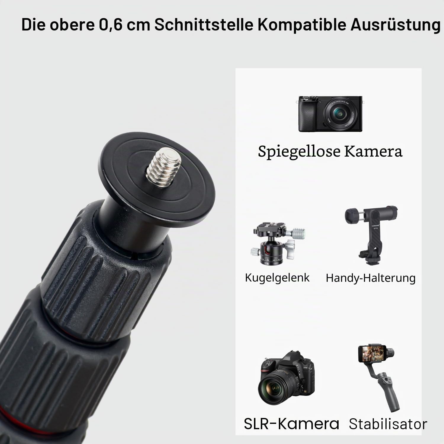 Koolehaoda Stativverlängerung, 145 cm Aluminium-Stativ, Mittelsäule, Verlängerung, Rohr, 5 Abschnitte, Einbeinstativ, Teleskopstange mit 6,3 mm - 3/8 Zoll Schraube, kompatibel mit Stativen/Gimbal
