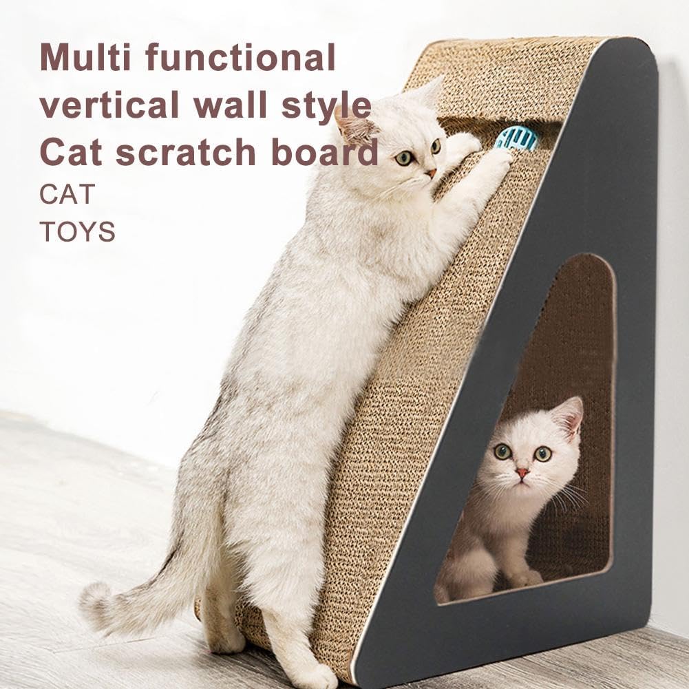 review Triangle Shape Cat Scratcher,Cat Scratcher Cardboard,Ramp Cardboard Toy with Interactive Spinning Balls,Cat Scratcher Pad for Indoor Cats Relieves Stress,Promotes Activity,Protect Your Furniture