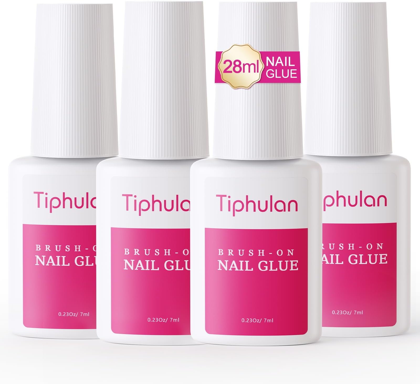 Brush on Nail Glue for Press on Nails - Nail Glue for Acrylic Nails, Quick & Strong False Nails Tip Glue, 4pcs Adhesive Super Nail Bond, Nail Glue Bulk for Nail Tips 7ML/0.23OZ