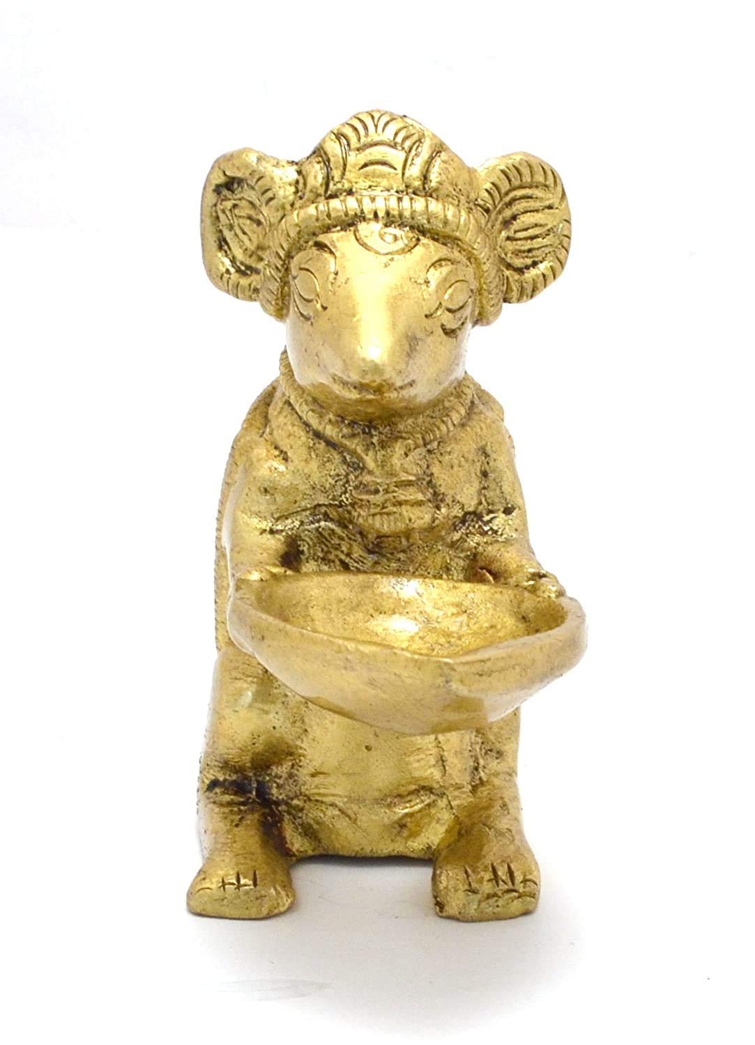 GreenTree Brass Ganesha's Mouse Holding Oil Lamp Diya | Home Decor