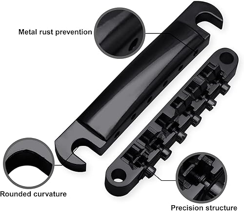 Miniatura 2 de SAPHUE Un juego de sillín de cuerda Tune-O-Matic puente y pieza de cola con tachuelas para guitarra eléctrica estilo GB LP (negro)