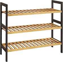 Kitsure Bamboo Shoe Rack – 3-Tier Bamboo Wooden Shoe Rack with Built-in Handle, Easy Assembly Shoe Storage for Entryway, Closet or Bedroom (70 × 65 × 25 cm, Natural/Black)