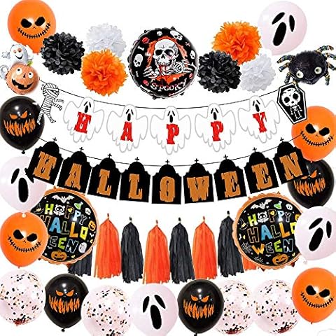 HomeMall 30PCS Halloween Balloon Decorations set, Halloween Balloons Banner Kit, Halloween Party Balloons Kit, Perfect for Kids Halloween party, Decorating Classroom Cover
