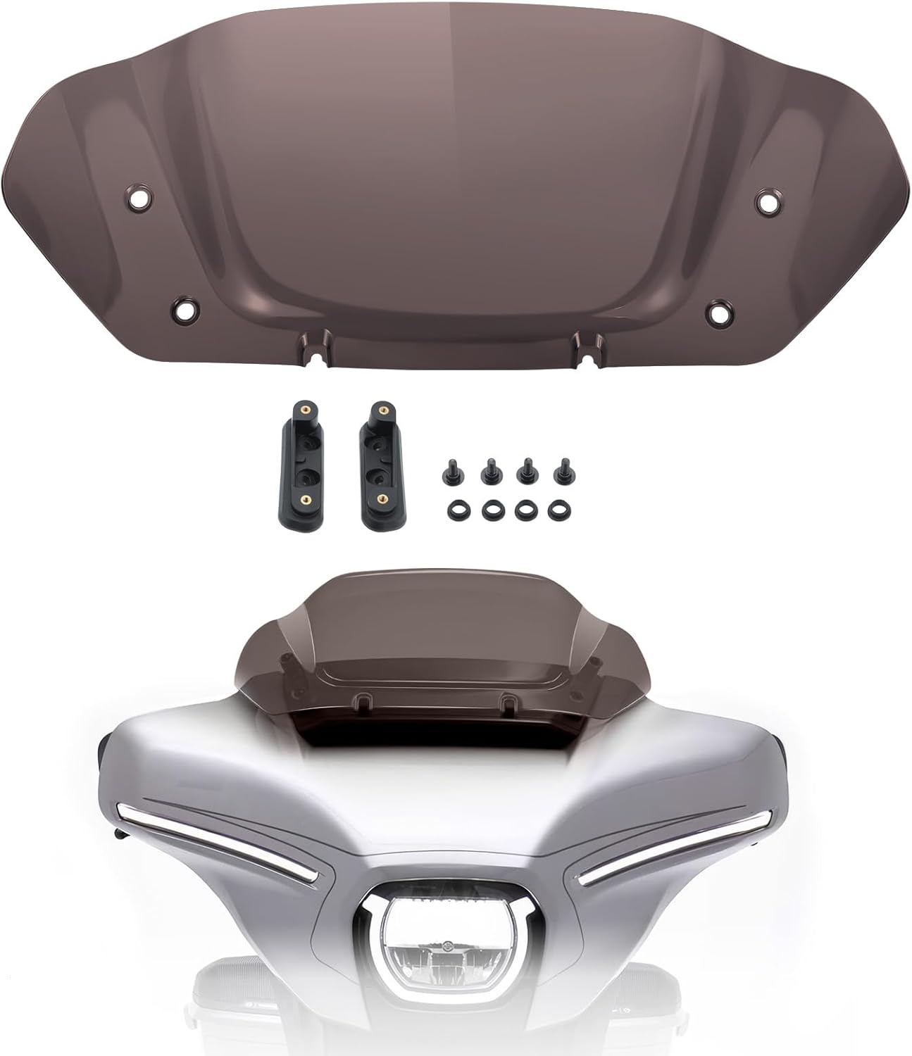 10" Wave Windshield Windscreen Wind Splitter Compatible for Harley Street Glide FLHX, CVO Street Glide FLHXSE 2023 2024 (Smoke)