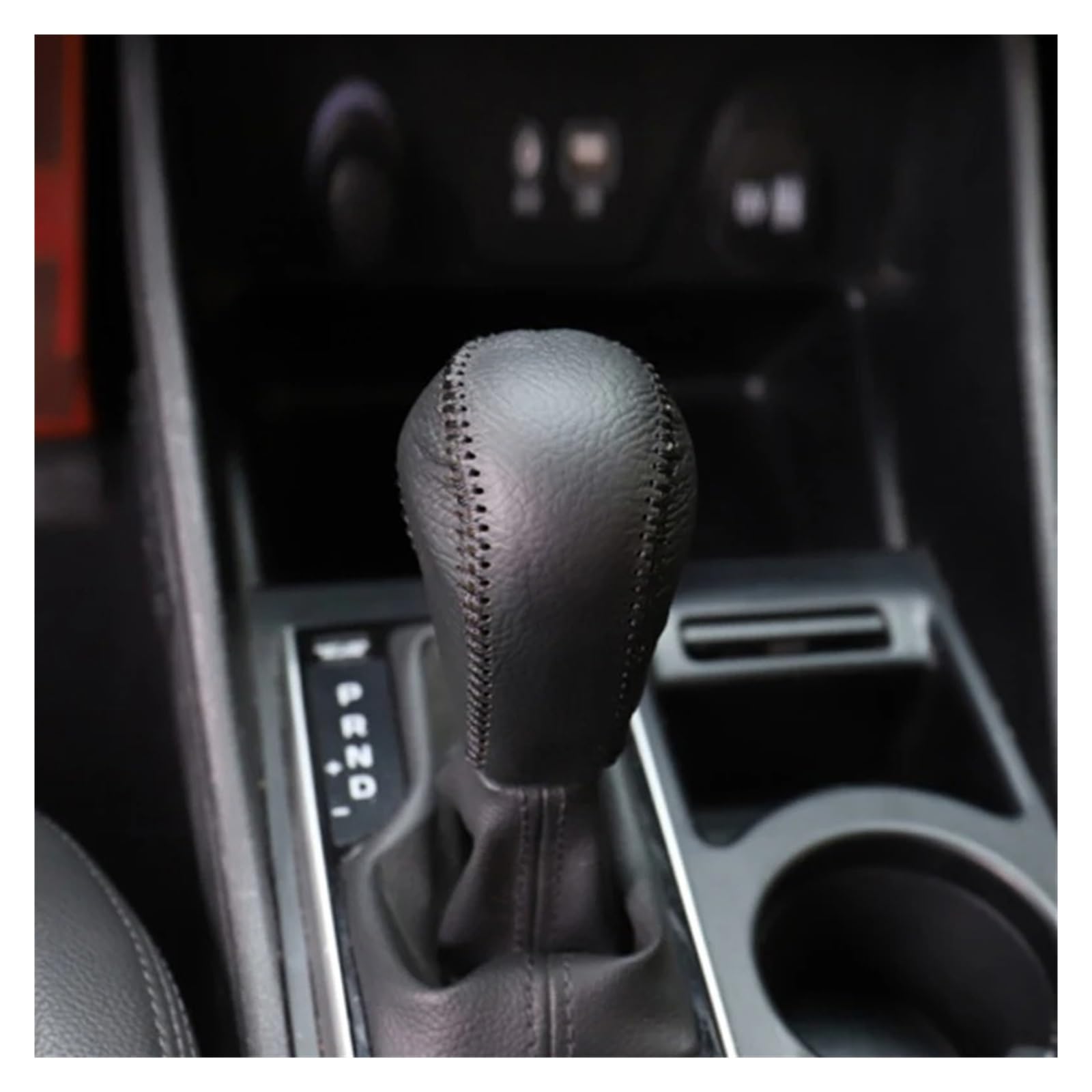 DWTNMEX Gear Shift Knob for Hyundai for Tucson TL 2015-2020 Leather Car Gear Shift Collar Knob Head Cover(Black line)