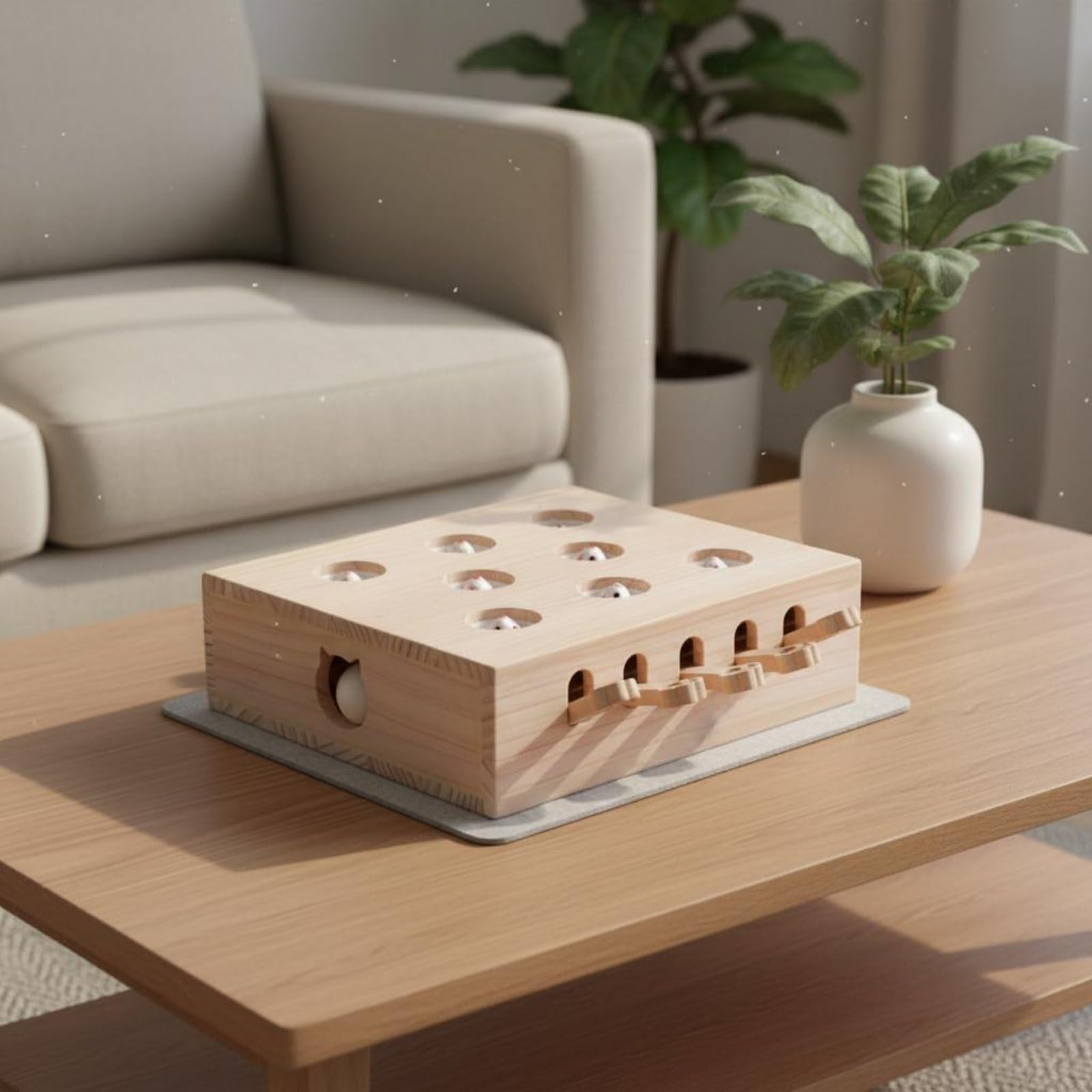 kowaku Juego Interactivo para Gatos Juguete Tablero Laberinto Rompecabezas Enriquecimiento Madera de Pino Fomenta Zarpazos con Aberturas Variadas Adecuado, Estilo Ratón