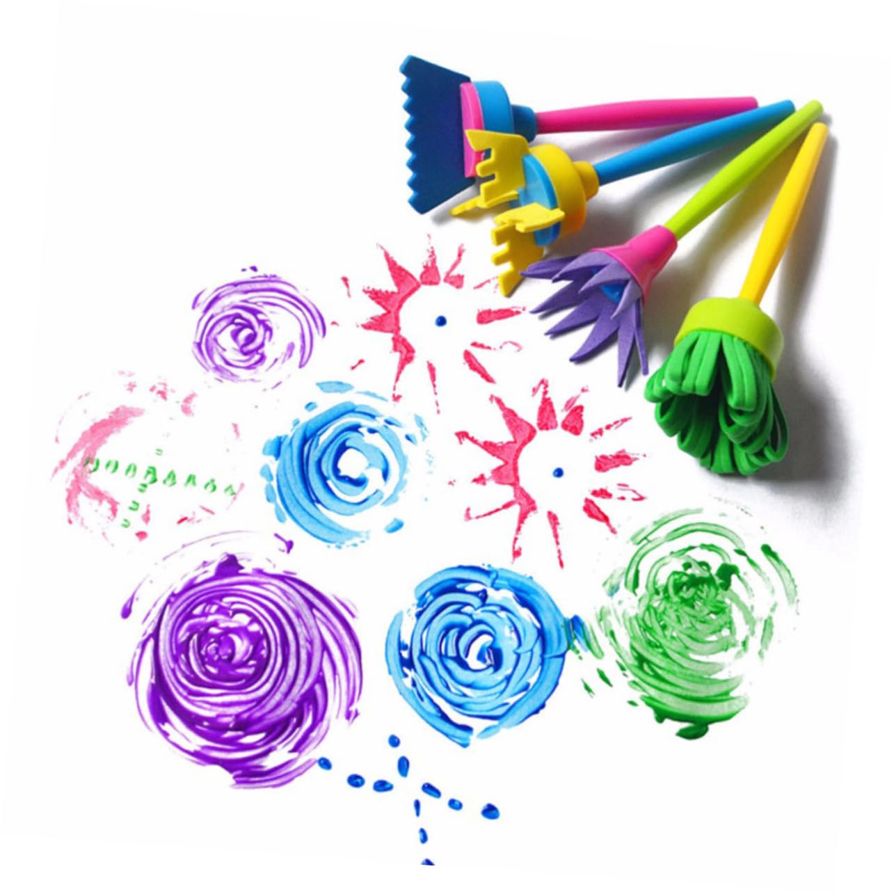KOCKSHION Paint Set for Boys and Girls 4pcs Creative Flower Stamp Sponge Brush Boys and Kits Easy to Clean Art Random