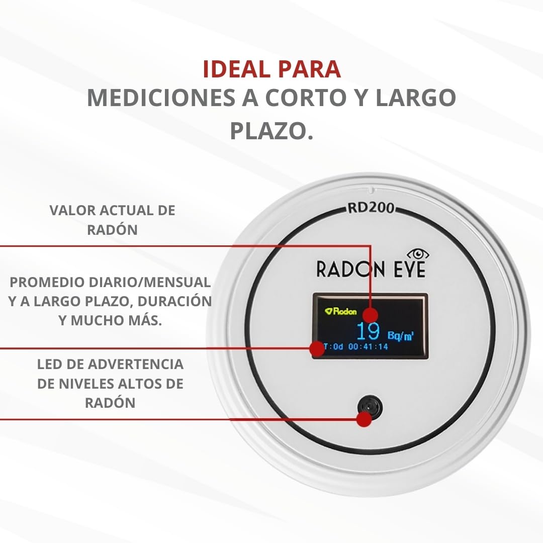 RadonEye Set | + Instrucciones + aplicación para móvil + Certificado | Medidor de radón Radon Eye RD200 | El Aparato Profesional para su hogar