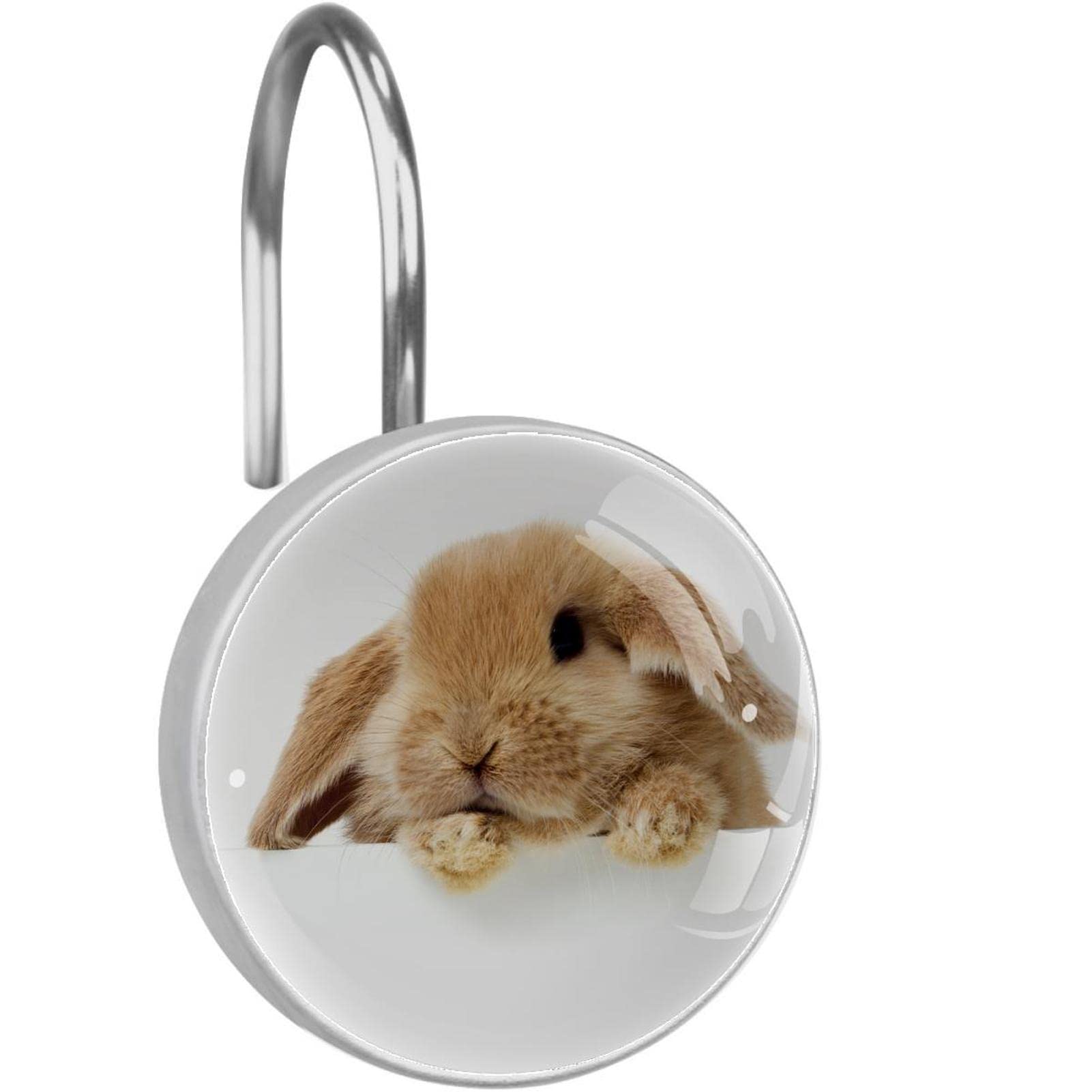 Crochets pour rideau de douche lapin en verre de cristal pour salle de bain - Lot de 12