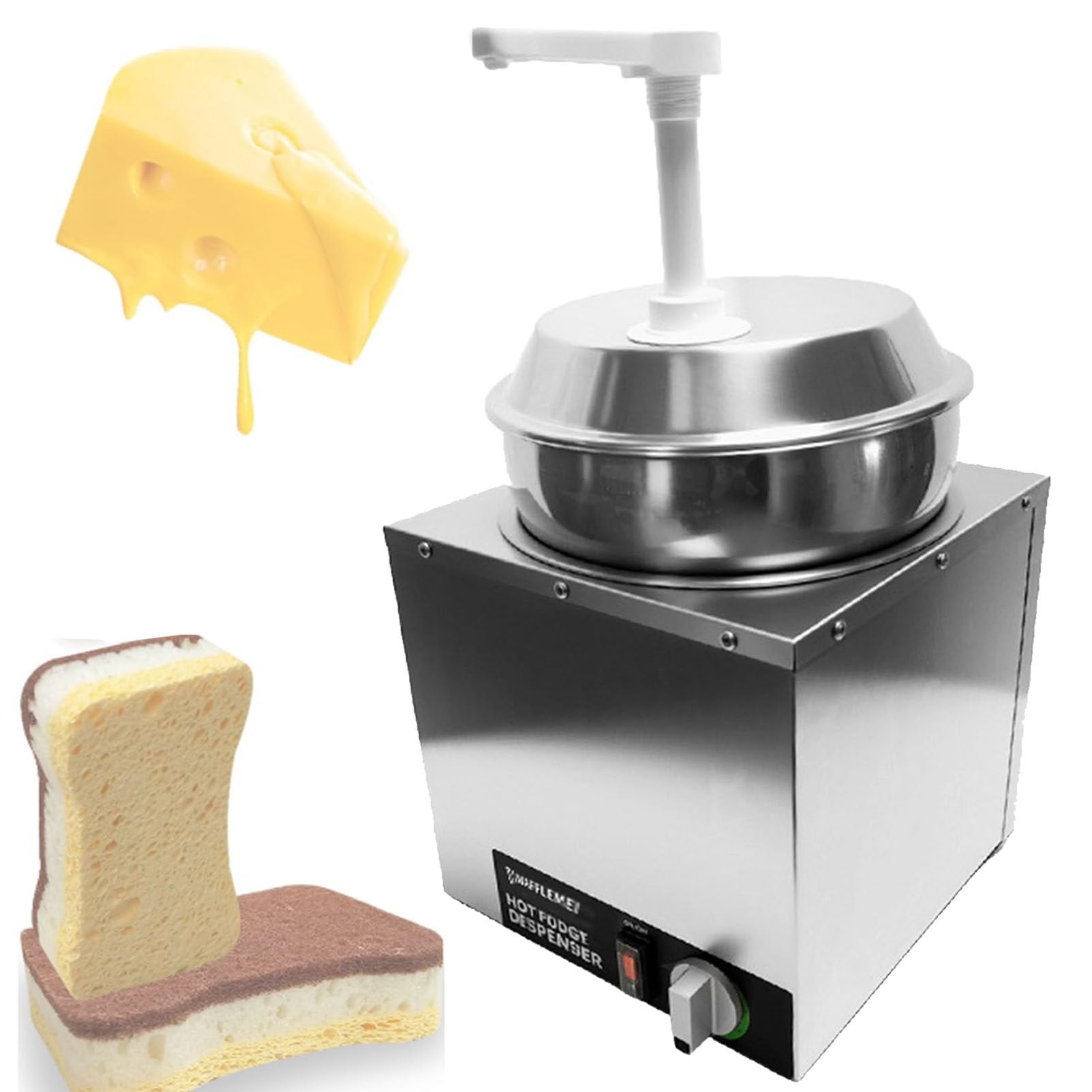 SENJINGHUA Nacho Cheese Dispenser, Cheese Warmer with Pump, Stainless Steel Hot Fudge Warmer with Temperature Adjustment, Commercial Sauce Dispenser for Butter Cheese Caramel,7L