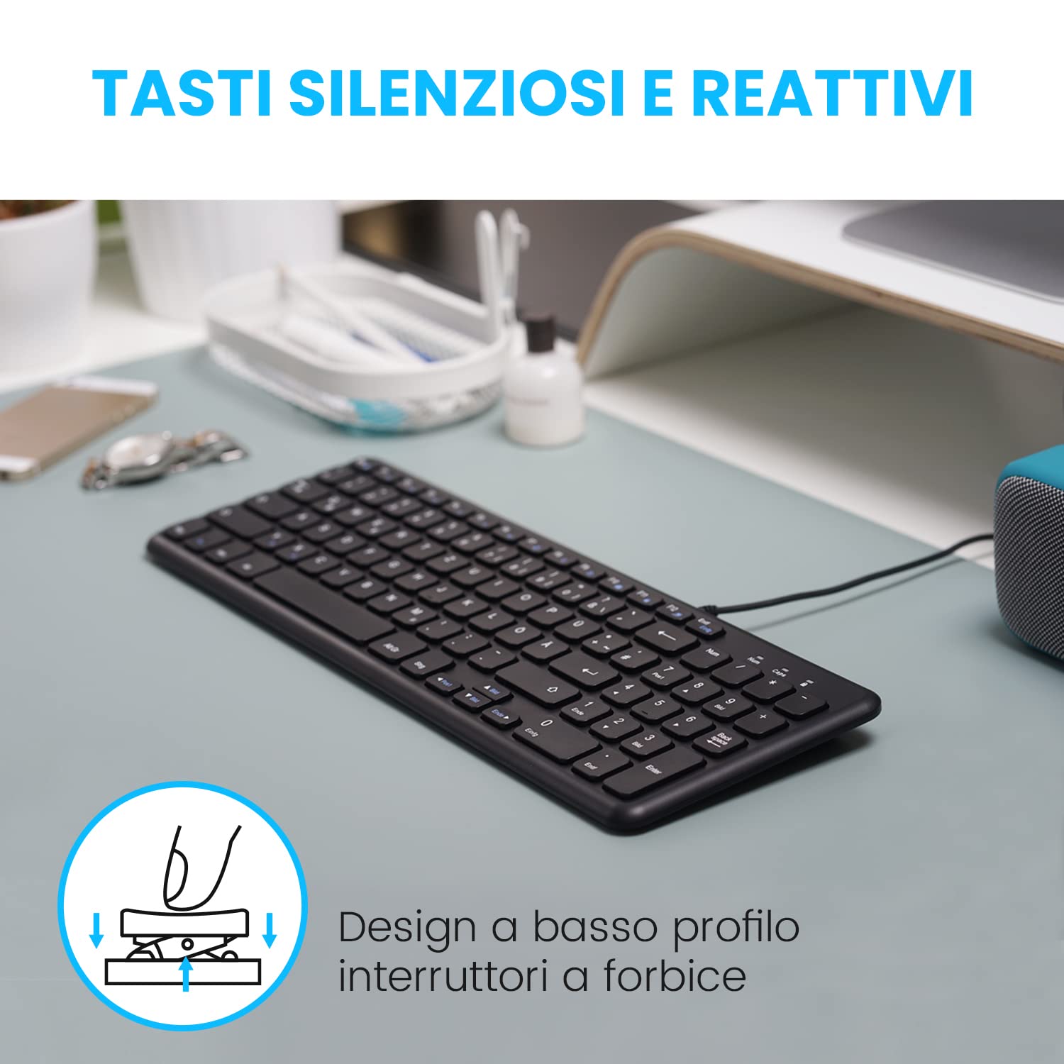Tastiera Cablata Perixx PERIBOARD-213B Compatta Con Tastierino Numerico - Layout Italiano, Tasti Silenziosi - Foto 2