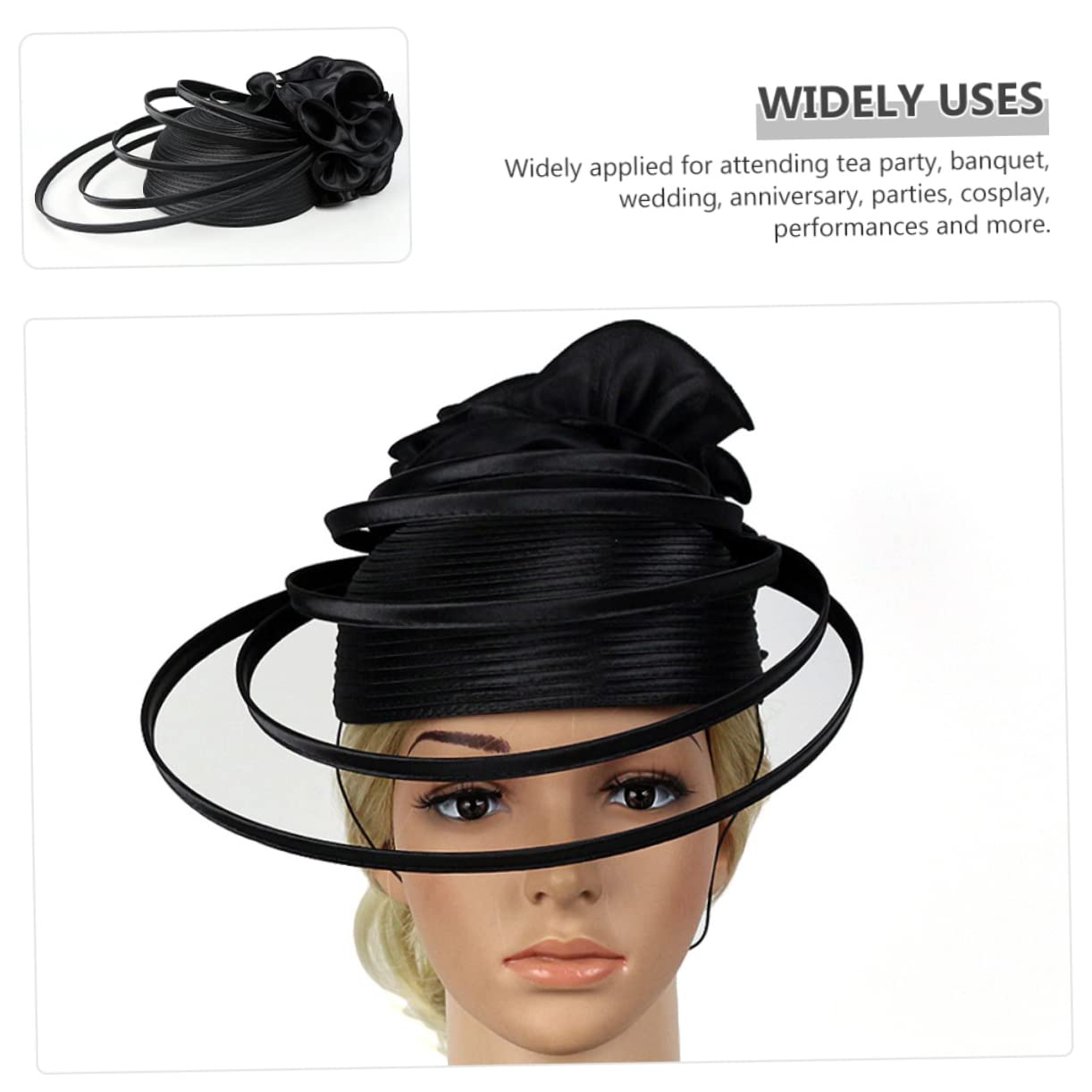 GALPADA Fascinator da Donna Nero, Cerchietto Raffinato in Poliestere e ABS, Leggero e Confortevole, per Matrimonio e tè, Stile Chic e Raffinato