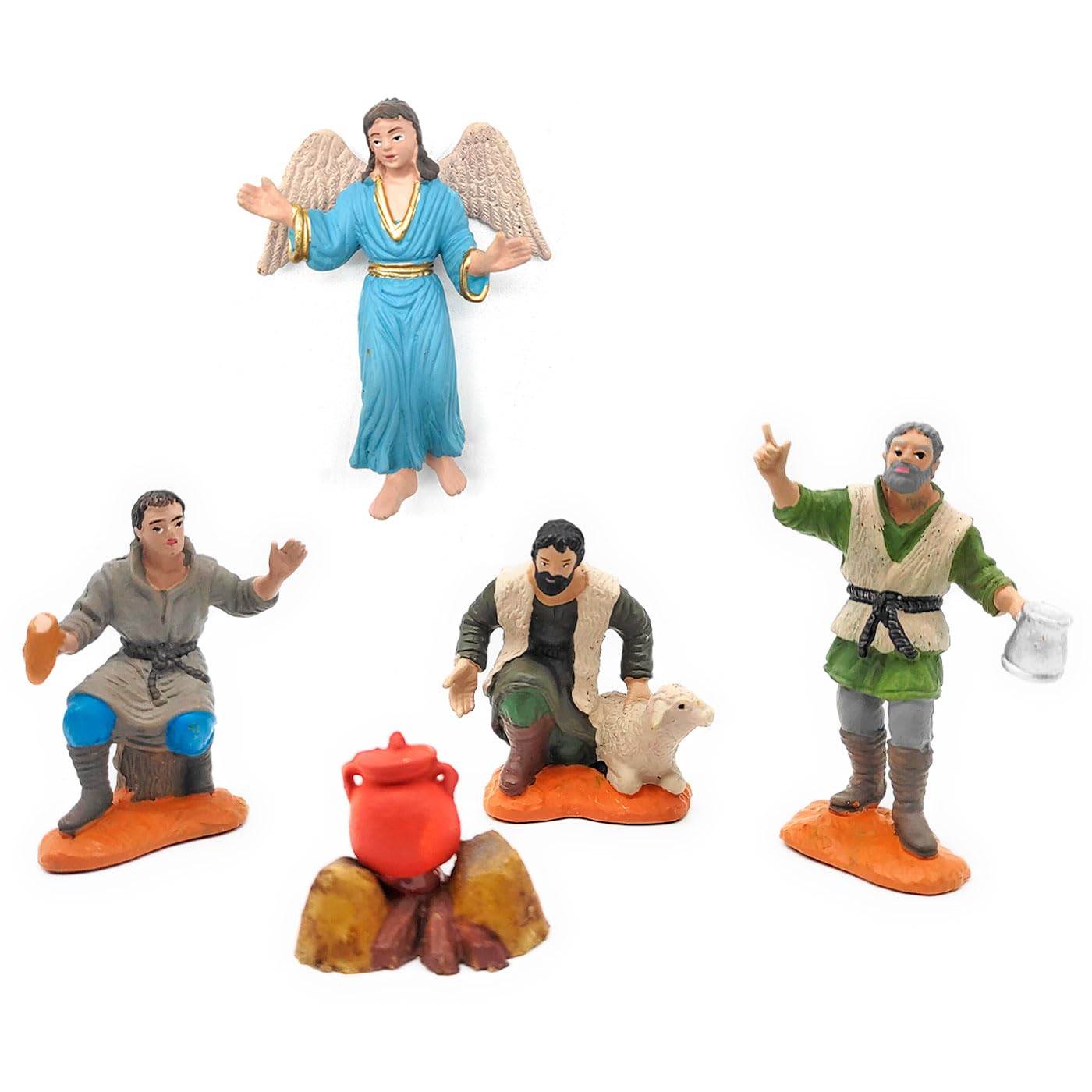 Acan Tradineur - Set de 5 Figuras para belén navideño anunciación 8 cm, durexina, Figuras Decorativas Nacimiento, Campesinos, ángel, fogata, Pesebre, Navidad, decoración Tradicional