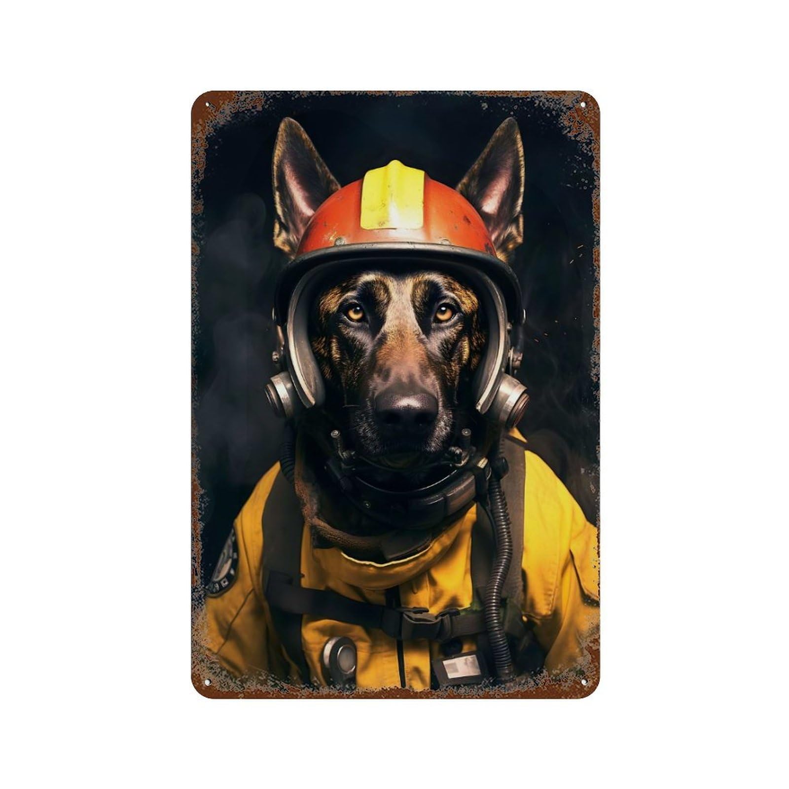 Fireman Belgian Malinois Vintage Metal Tin Sign 11.8"x7.9", Farmhouse Wall Decor for Garage, Bar And Workshop Decor
