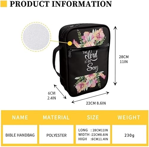 Miniatura 3 de Funda de Biblia de tamaño grande para mujeres y niñas, bolsas de Biblia negras con flores y hojas, estuche de Biblia con asa portátil, bolsillo con