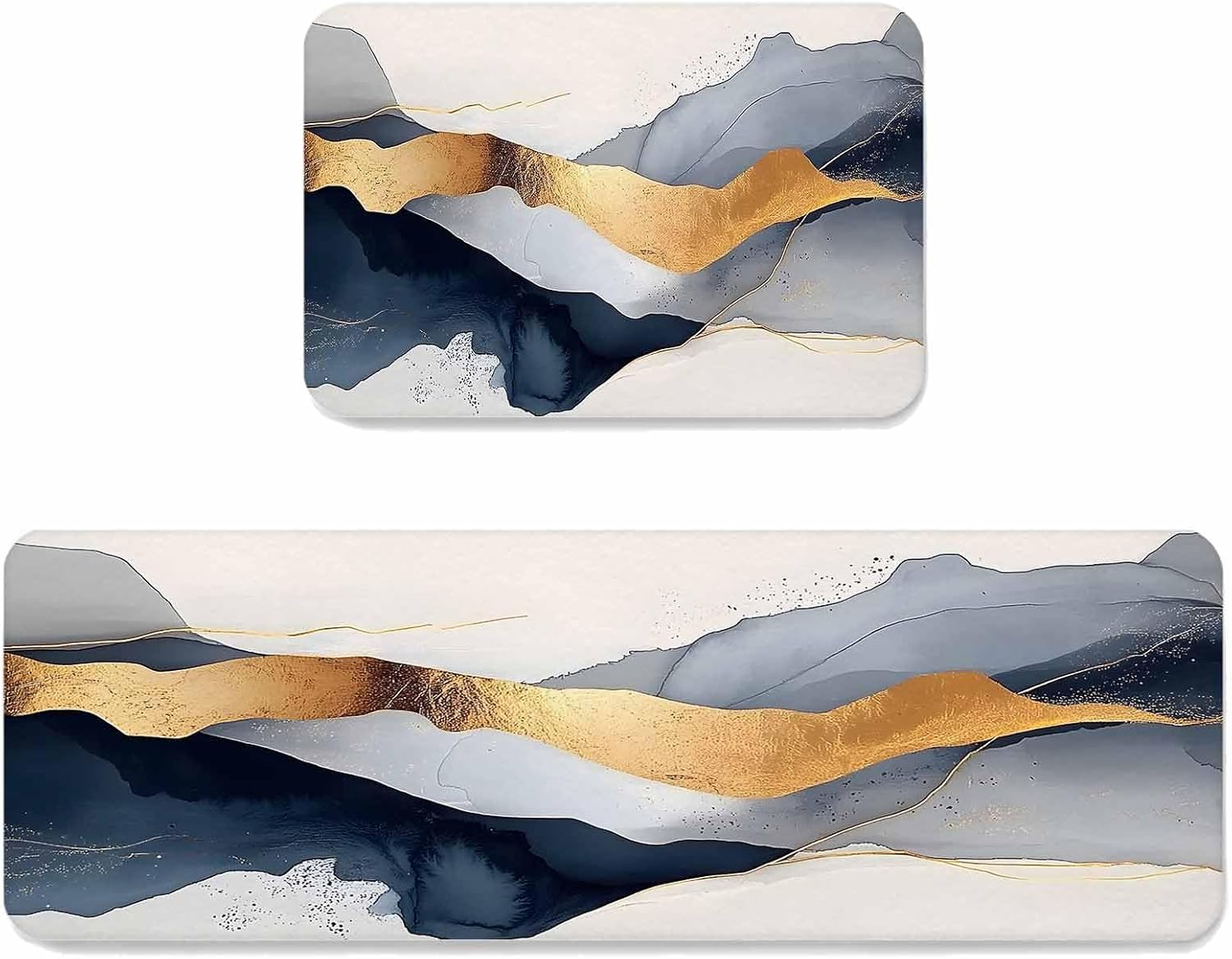 Prime Leader Blue and Grey Seascape Kitchen Mat Set 2 Pieces Ocean Sailboat Wave Cloud Sky Watercolor Non Slip Kitchen Rugs Washable Runner Rug Mats for Sink Laundry (15.7" x 23.6"+15.7" x 47.2")