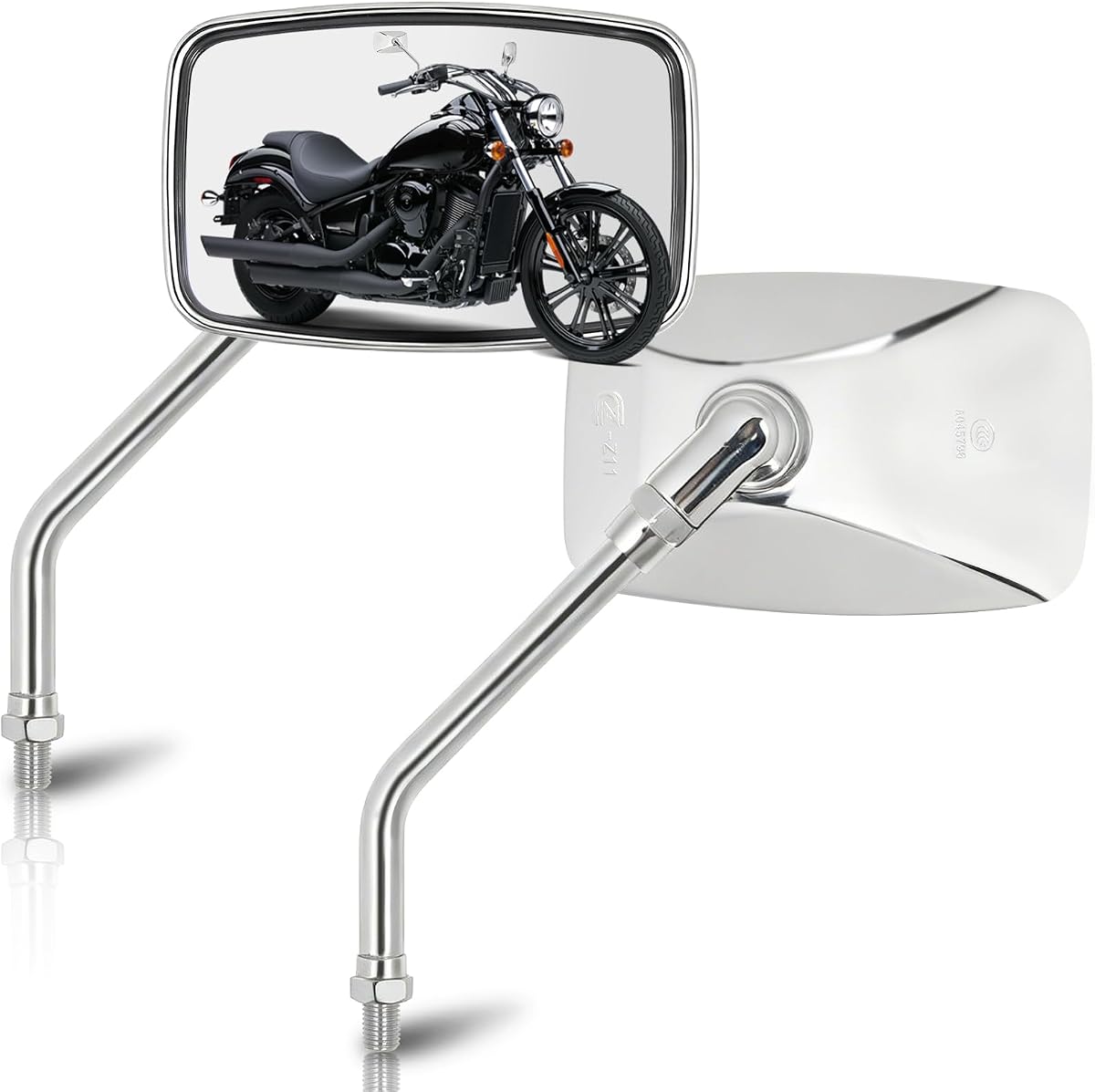 Espejos universales para motocicleta, espejos laterales retrovisores rectangulares cromados de 10 mm, compatibles con Honda Shadow Kawasaki Suzuki Cruiser Scooter Street Dirt Bike Cruiser Chopper Touring