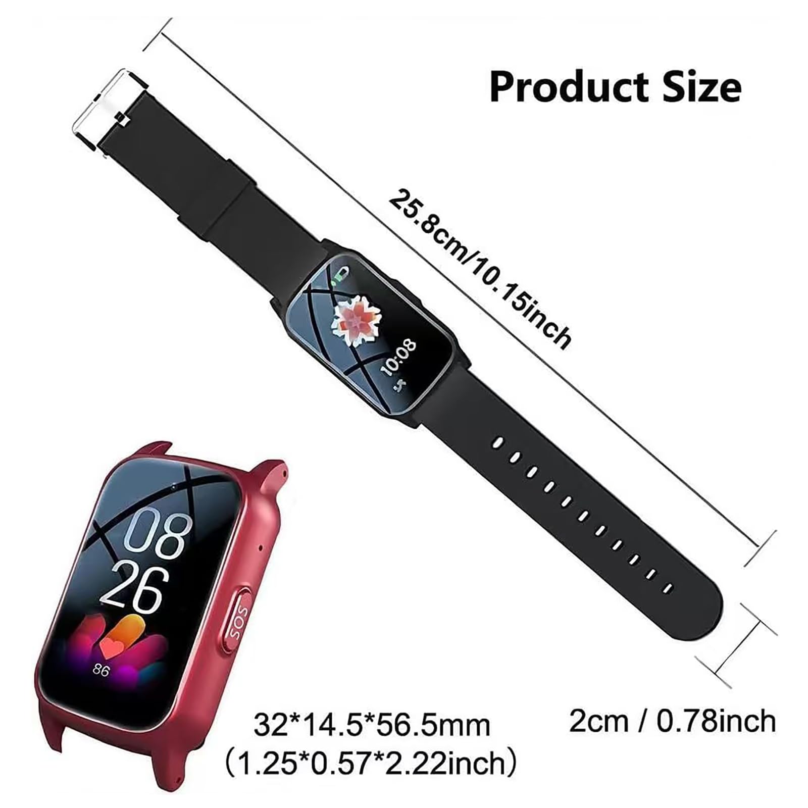 Montre connectée pour seniors, avec détection des chutes, alerte de chute, traceur GPS, étanche IP67, précision de localisation de 5 à 15 mètres pour les patients et les personnes âgées (Rouge)