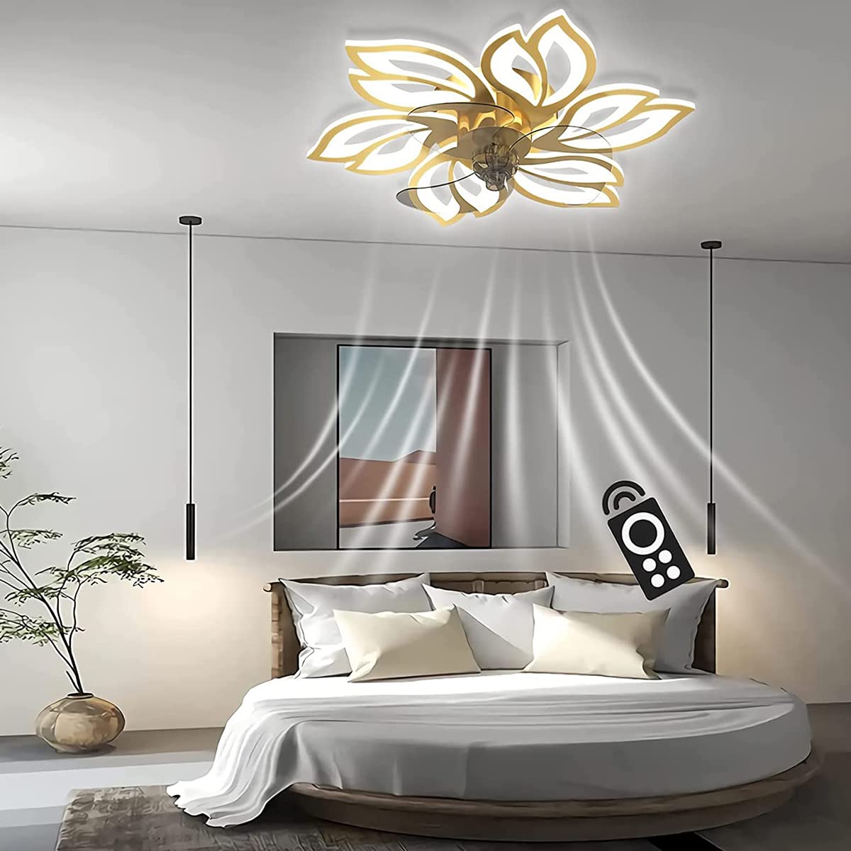 HXYSXHJUO Ceiling lights for bedroom Bedroom Fan Light Quiet LED Dimmable with Remote Control Hanging Adjustable Wind Speed Lamp