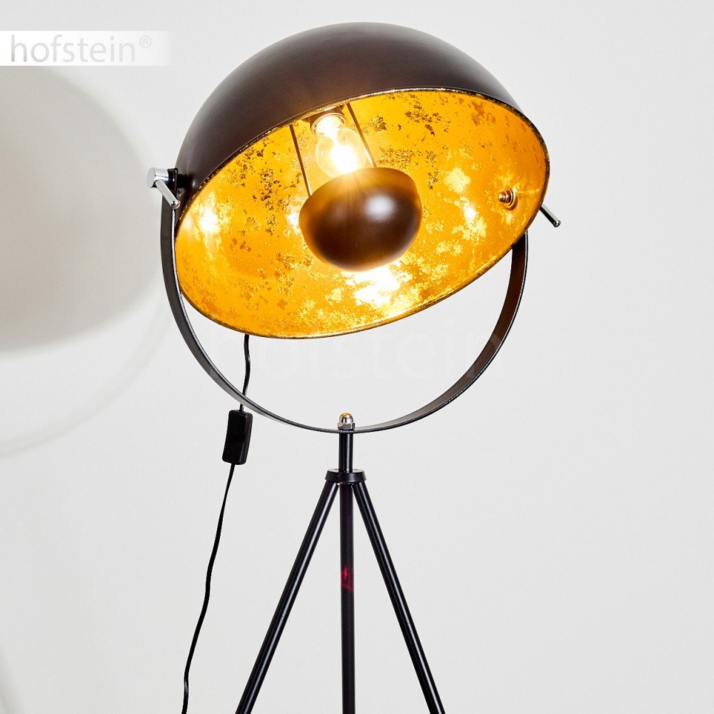 Stehleuchte Saturn, Vintage Stehlampe mit Lampenschirm in Gold/Schwarz aus Metall, Ø 43 cm, verstellbare Bodenleuchte im Retro-Design, ohne Leuchtmittel
