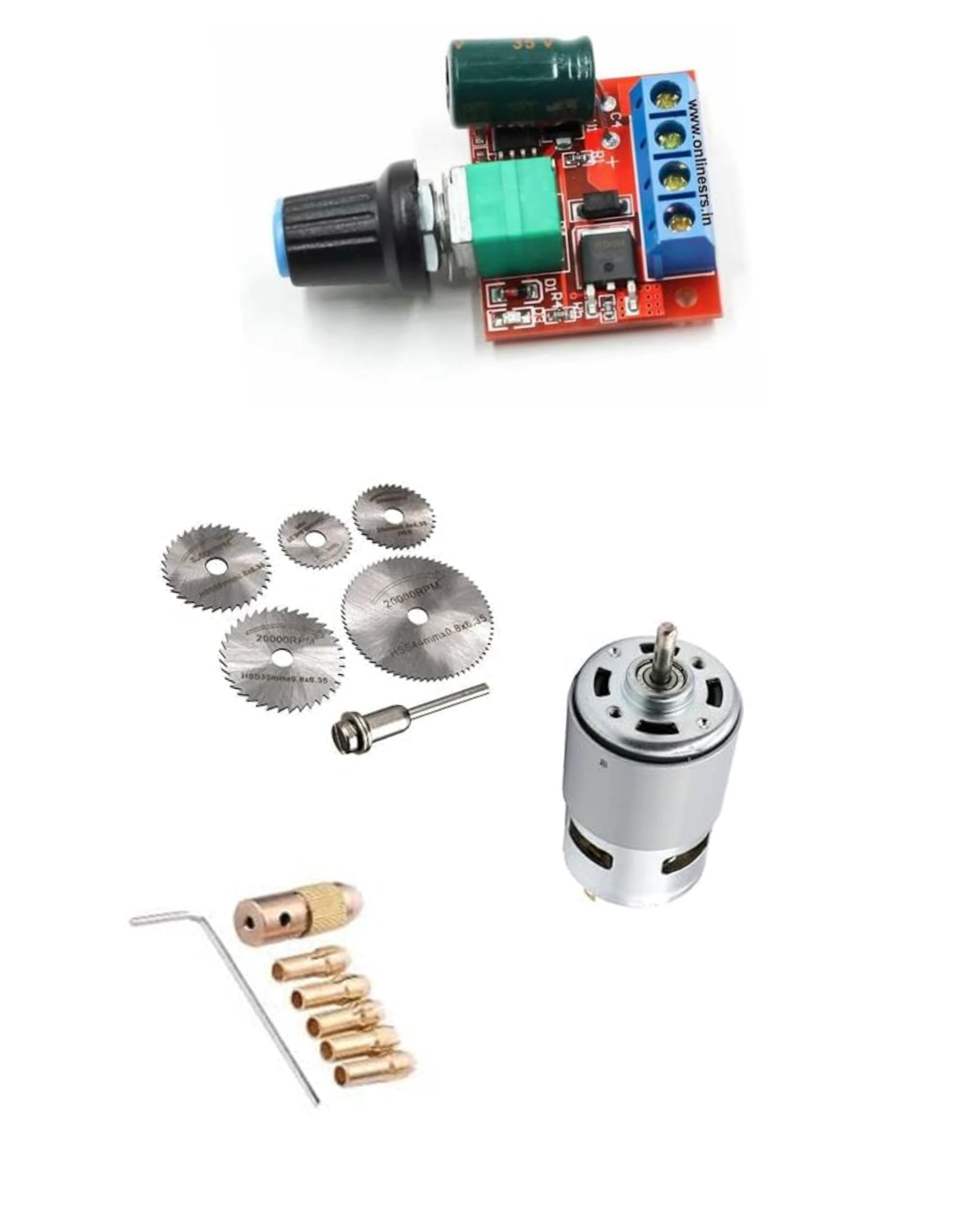 Sam Combo Of Dc 12 Volt 775 Dc Motor With 7 Pcs Micro Twist Drill Chuck (0.5 to 3.0) + 6pcs HSS Circular Saw Blade/Cutting Discs Set + Speed Controller Pcb-image-25