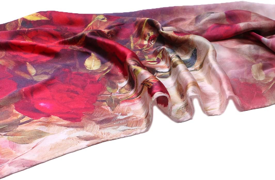 Smi&Love Women's Mulberry Silk Scarf Floral Print Satin Long Scarf Wrap Shawl (Hsly01), 170cm*53cm - Image 3