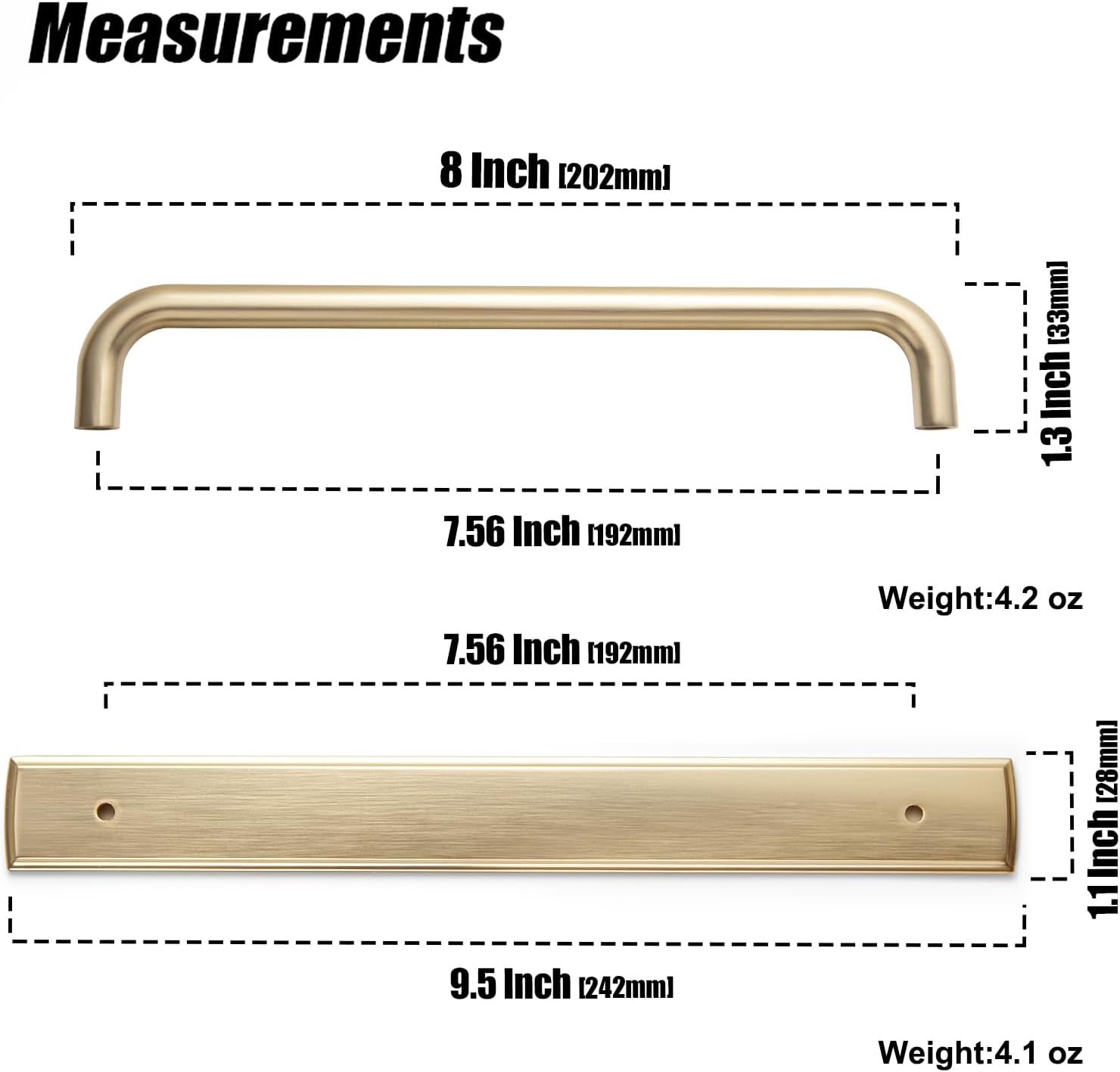 2 Pack Champagne Bronze Cabinet Pulls with Backplate, Solid Zinc Alloy 7.6 Inch(192mm) Hole Centers Champagne Gold Cabinet Handles, Modern Luxury Hardware for Kitchen, Bedroom, Bathroom