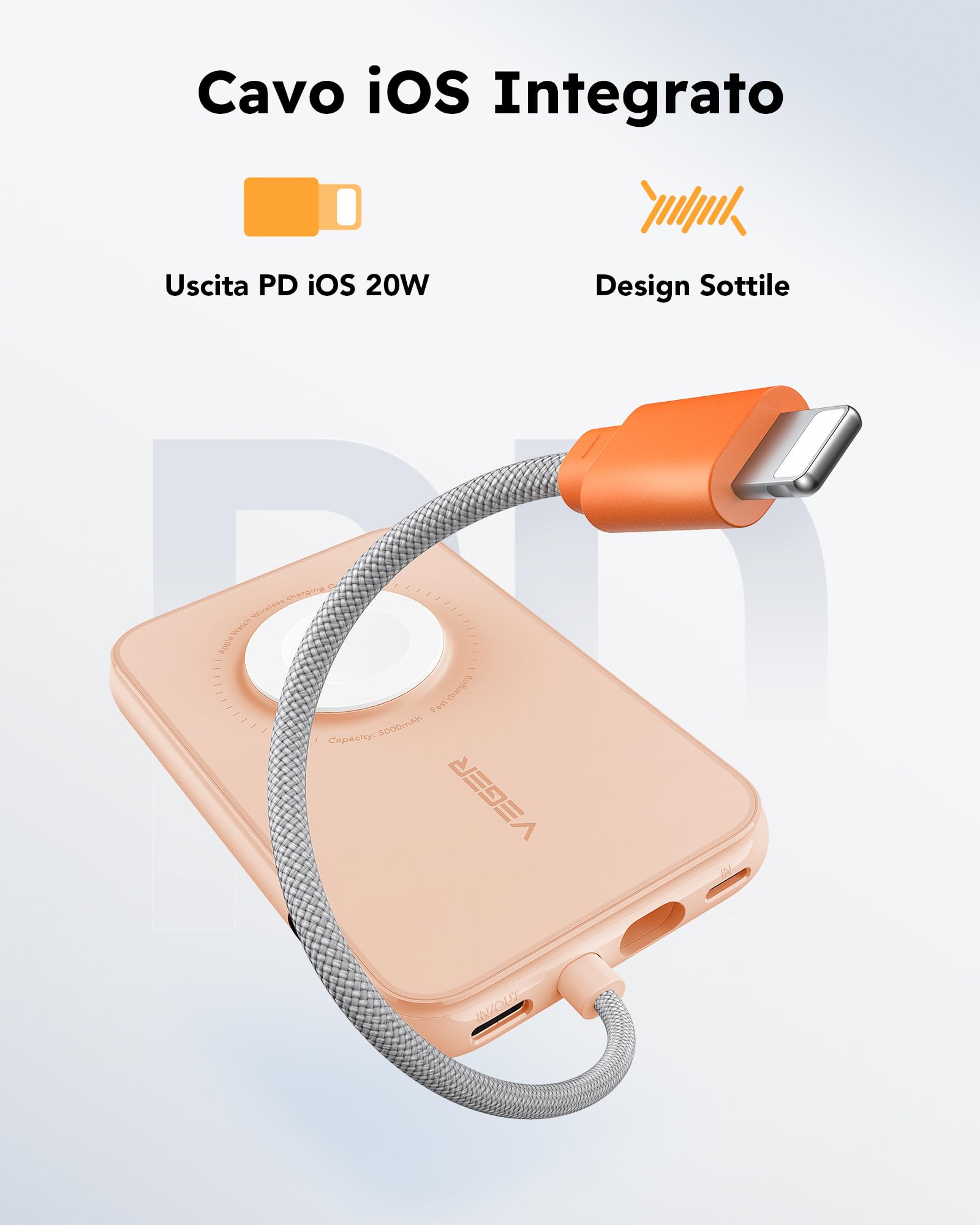 VEGER Power Bank 5000mAh, 20W PD Ricarica Rapida Caricatore Portatile 3 Uscite e 2 Ingressi con LED Display Digitale Batteria Esterna compatibile con iPhone/Android/iPad/Apple Watch