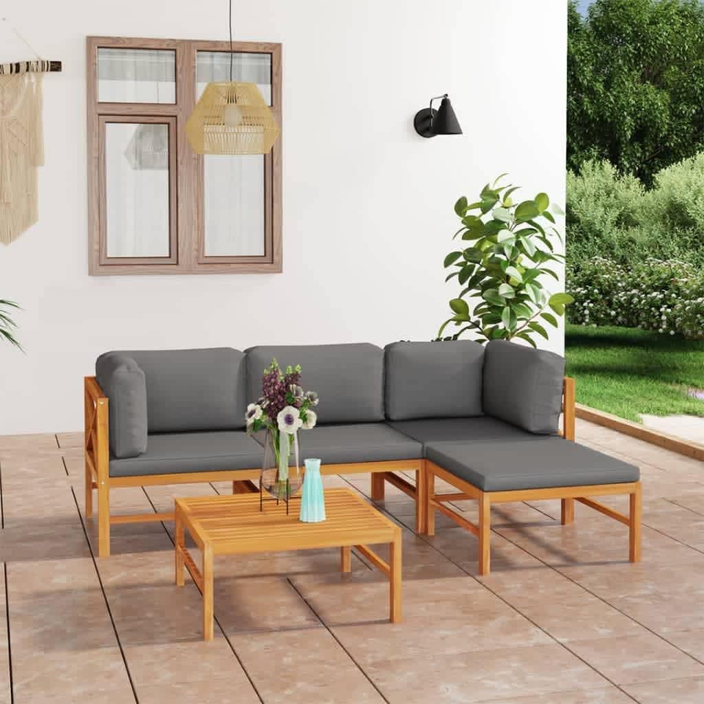 Garden Lounge Set Grey Cushions Teak Wood, Polyester Medium Contemporary Outdoor Sets Patio Furniture Set Poolside Furniture Set Outdoor Sofa Set
