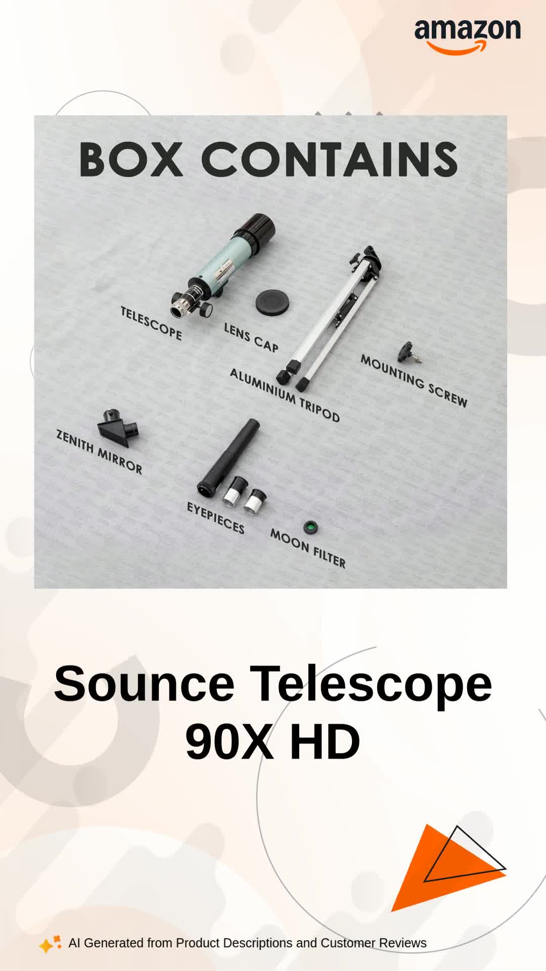 Sounce Telescope Zoom 90X HD Focus Astronomical Refractor with