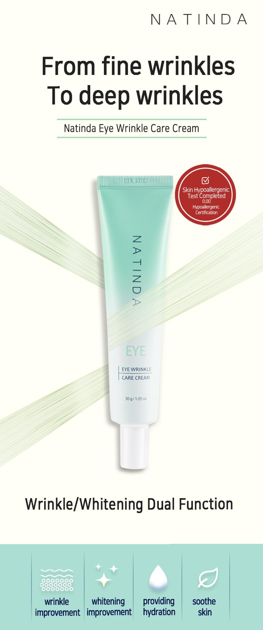 NATINDA Eye Wrinkle Care Cream 30g with adenosine, collagen, Hyaluronic, Niaciamide - Image 2