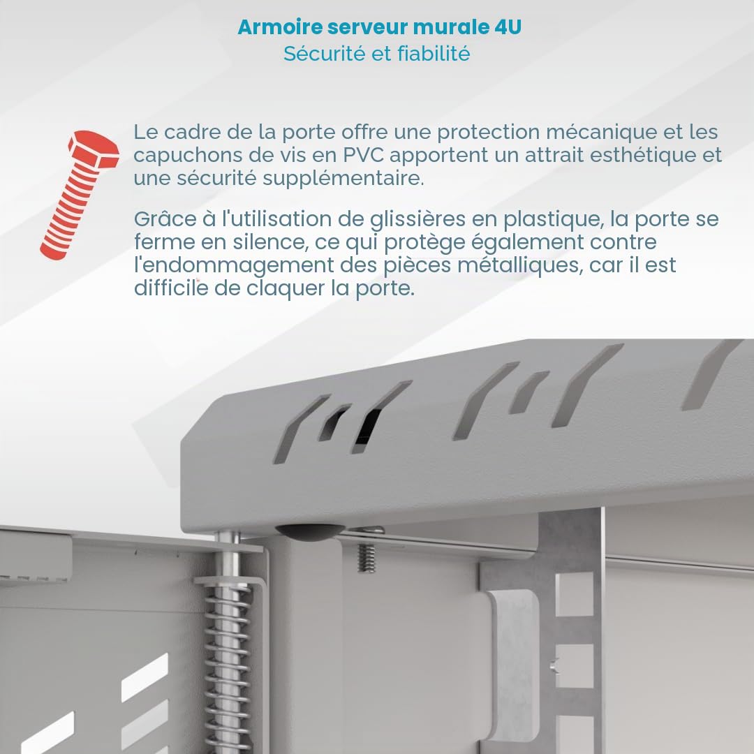 Armoire Réseau 19 Pouces - Baie Informatique 4U - Baie de Brassage pour Montage Mural - Capacité de Charge 40 kg - Profondeur 350 mm - Armoire Informatique - Gris