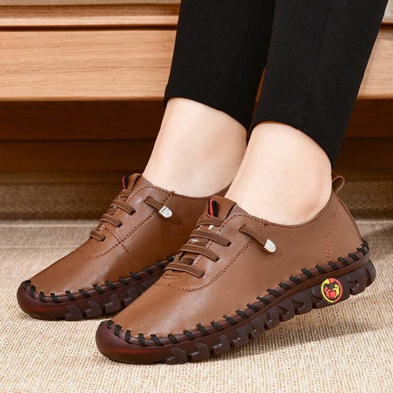 Women's Leather Soft Bottom Flat Shoes Slip On Handmade Beef Tendon Leisure Set of Feet Comfort Rubber Sole Mom Loafers4