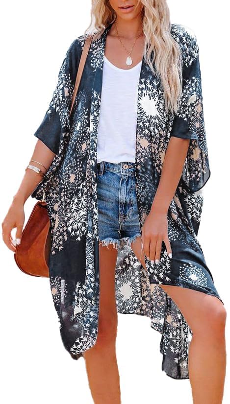 CHICGALWomen's Kimono Swimsuit Coverups Summer Beach Casual Loose Cardigans for Swimwear