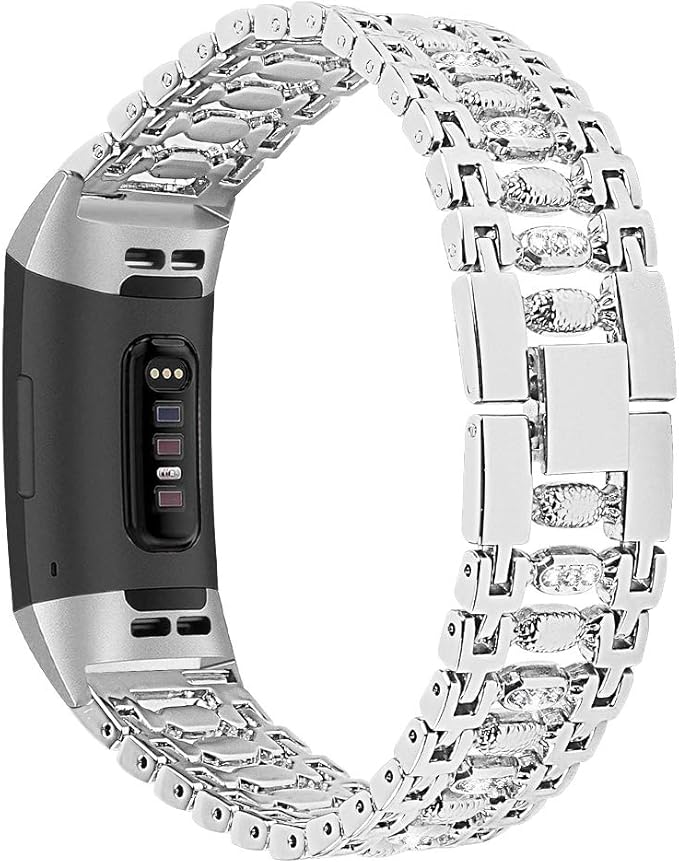 YiMiky Armband für Fitbit Charge 4, Damen Edelstahl Ersatz Schmuckband