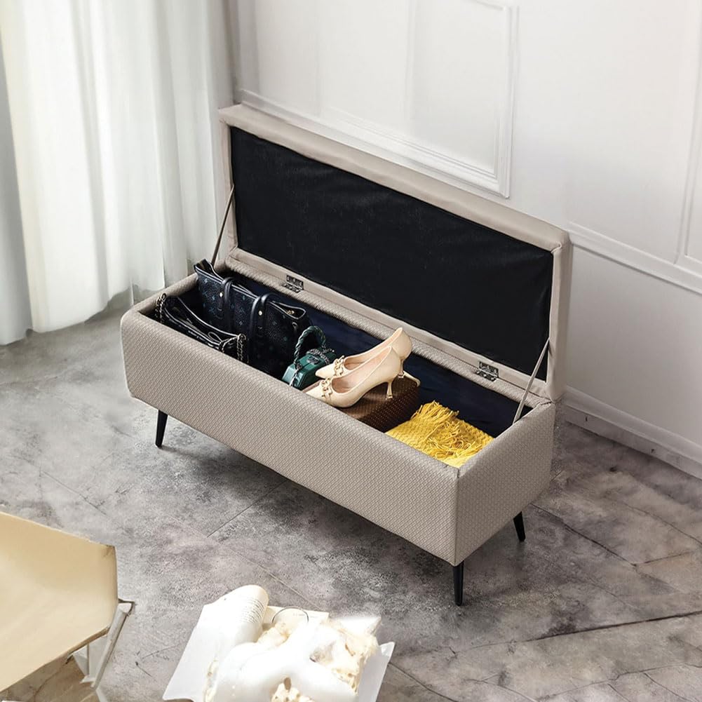 Panca contenitore Teddy Sherpa, panca ovale imbottita Boucle, panca con contenitore per fine letto, panca per ingresso, tavolino poggiapiedi multifunzionale per camera da letto, soggiorno (60 cm/23,6