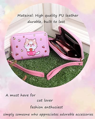 Miniatura 5 de Cartera con correa para niñas, gatito, gato, monedero de dibujos animados y pequeña bolsa rosa para niñas y niños
