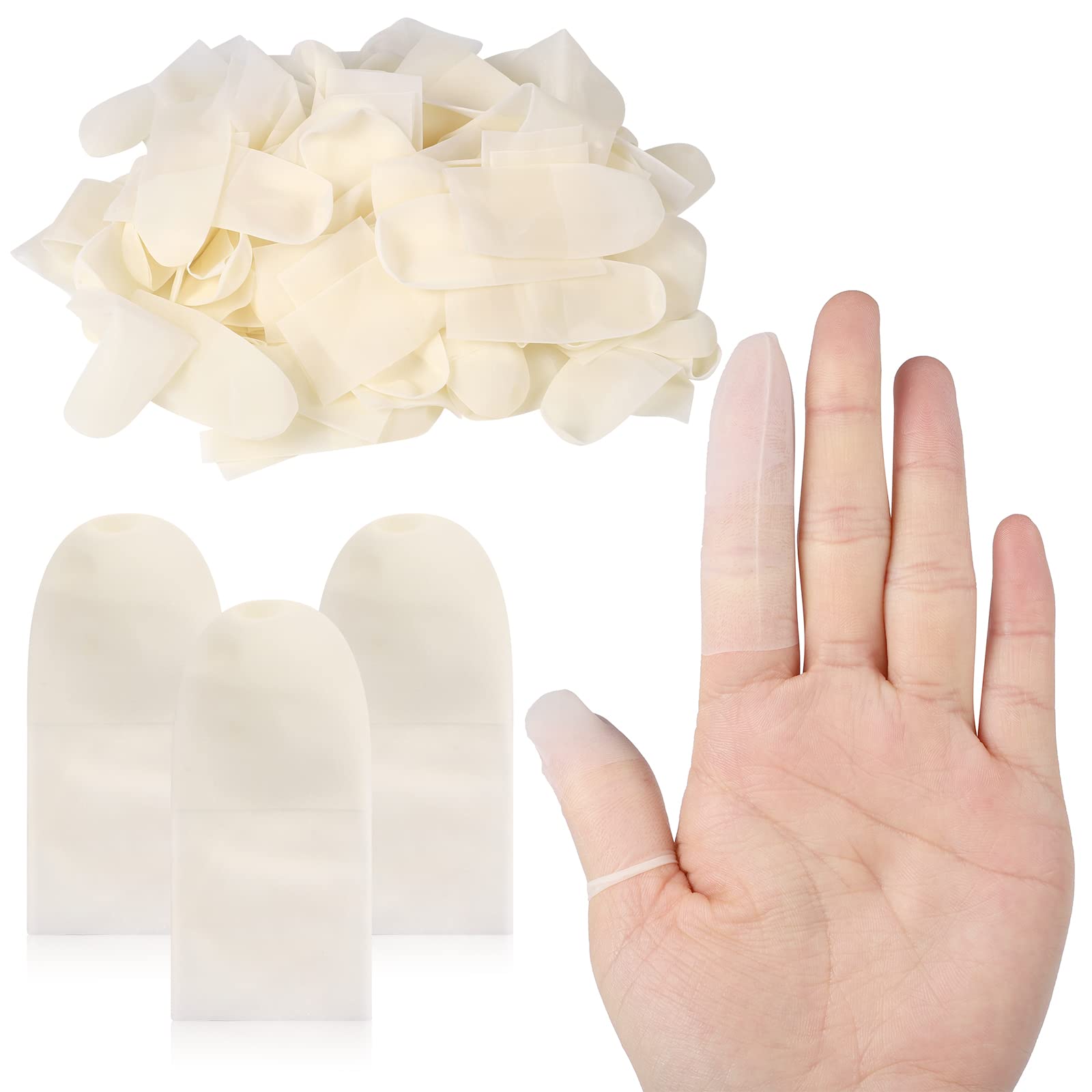 200 Pcs Finger Cots, 2.2 * 0.8in/2 * 0.9in Latex Finger Protector Non-Slip Finger Caps Finger Tip Protect Keeping Dressing Dry and Clean (Beige)