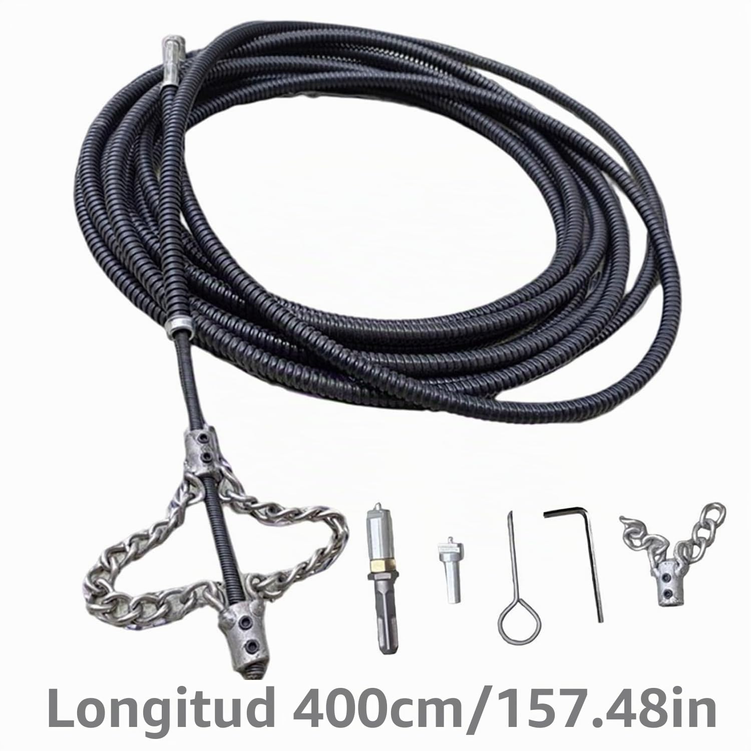 Herramienta Profesional Para Desatascar DesagüEs,Serpiente MáQuina De Limpieza TuberíAs EléCtricas,Herramienta Desatascadora,Con Conector Taladro,Para Fregadero Cocina,BañEra E Inodoro(400cm,Black)