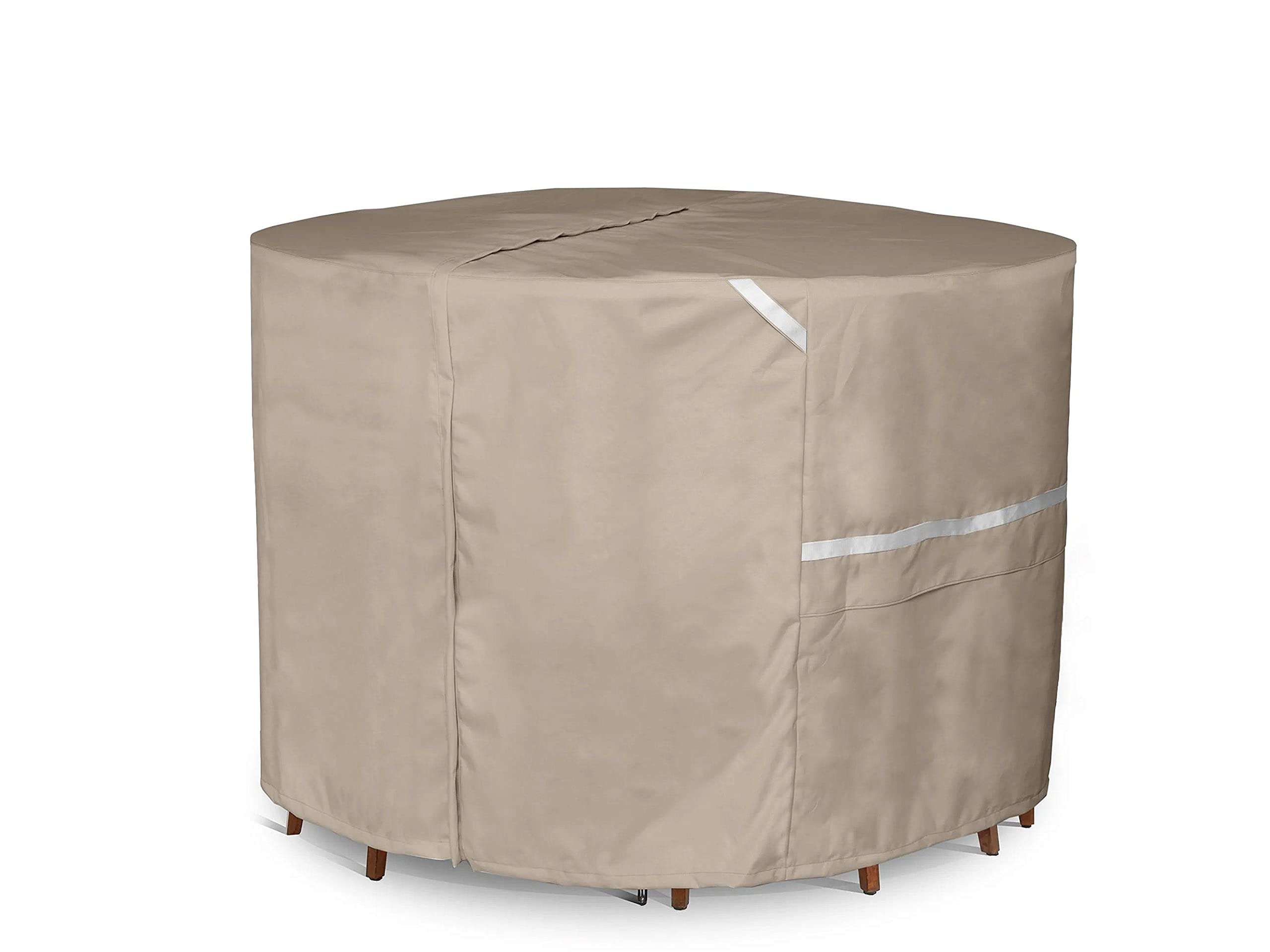 Covermates Round Dining Table/Chair Set Cover - Premium Polyester, Weather Resistant, Drawcord Hem, Center Hole for an Umbrella, Patio Table Covers, 86DIAMETER x 40H, Clay