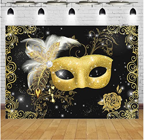 Toile de fond bal masqué or rose 2,4x1,8m pour anniversaire et carnaval