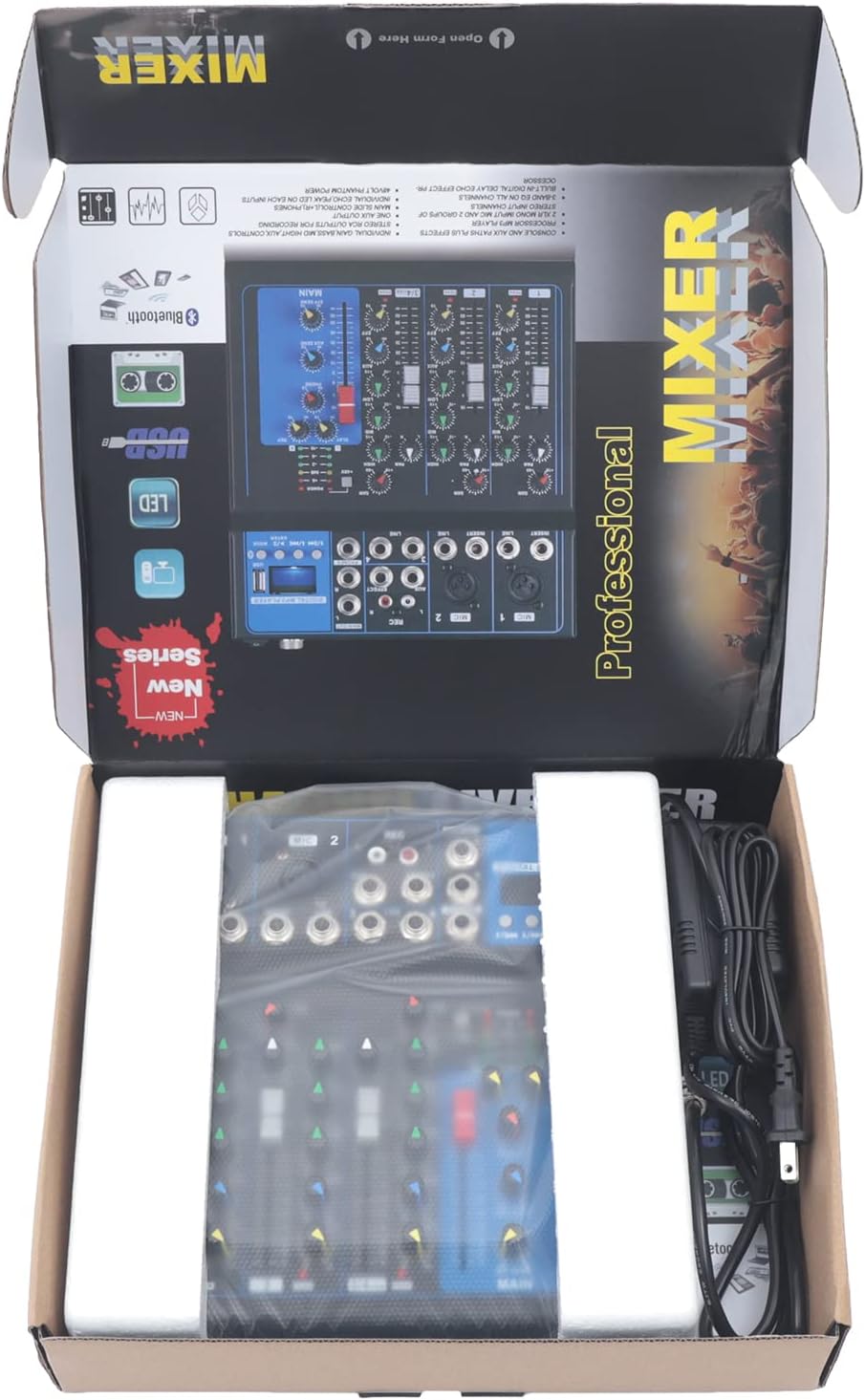 4 Channel Mixer Audio Bluetooth Live Studio Portable Digital DJ Console with Power Cord, DJ Studio Audio Mixer for Studio Recording,Professional Bar Djs, Big Stage Performances (4 Channel #2)