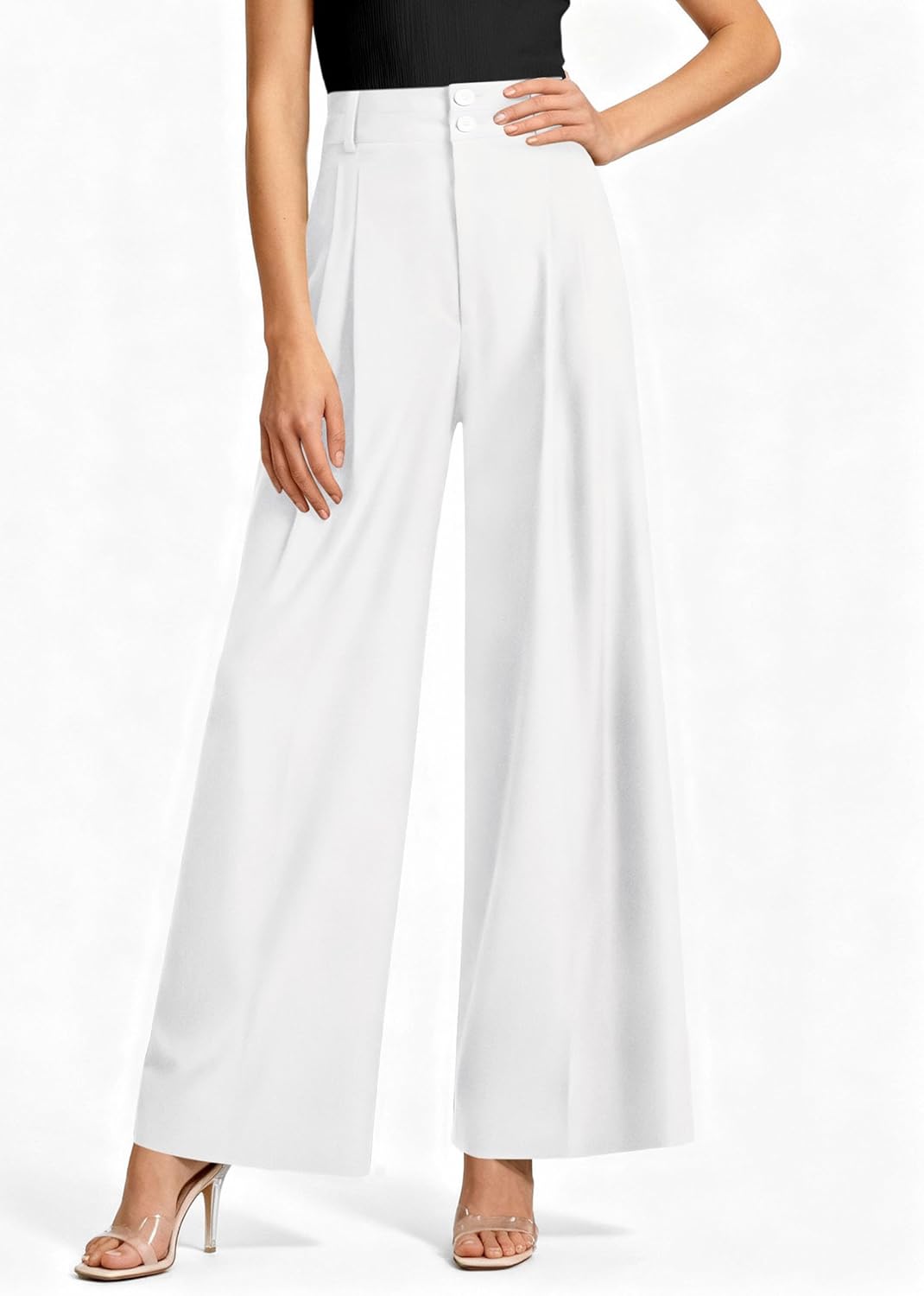 PRETTYGARDEN Womens Spring Wide Leg Palazzo Pants 2026 Trendy Loose Button High Waist Pleated Work Business Casual Trousers