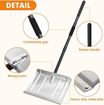 Snow Shovel for Driveway, 53/66 inches Aluminum Snow Pusher Shovel Heavy Duty Metal Snow Shovels for Car Home Garage Garden