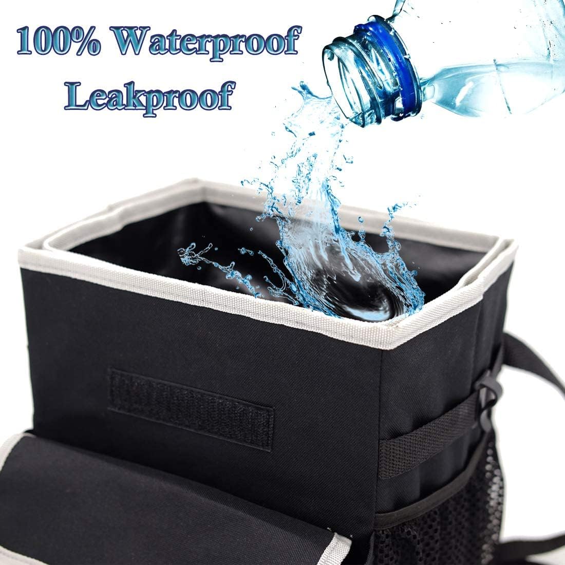Gven Car Trash Can Garbage Can with Lid Trash Bag for Car with Leakproof Interior Liners Adjustable Tissue Holder& Straps (Black)