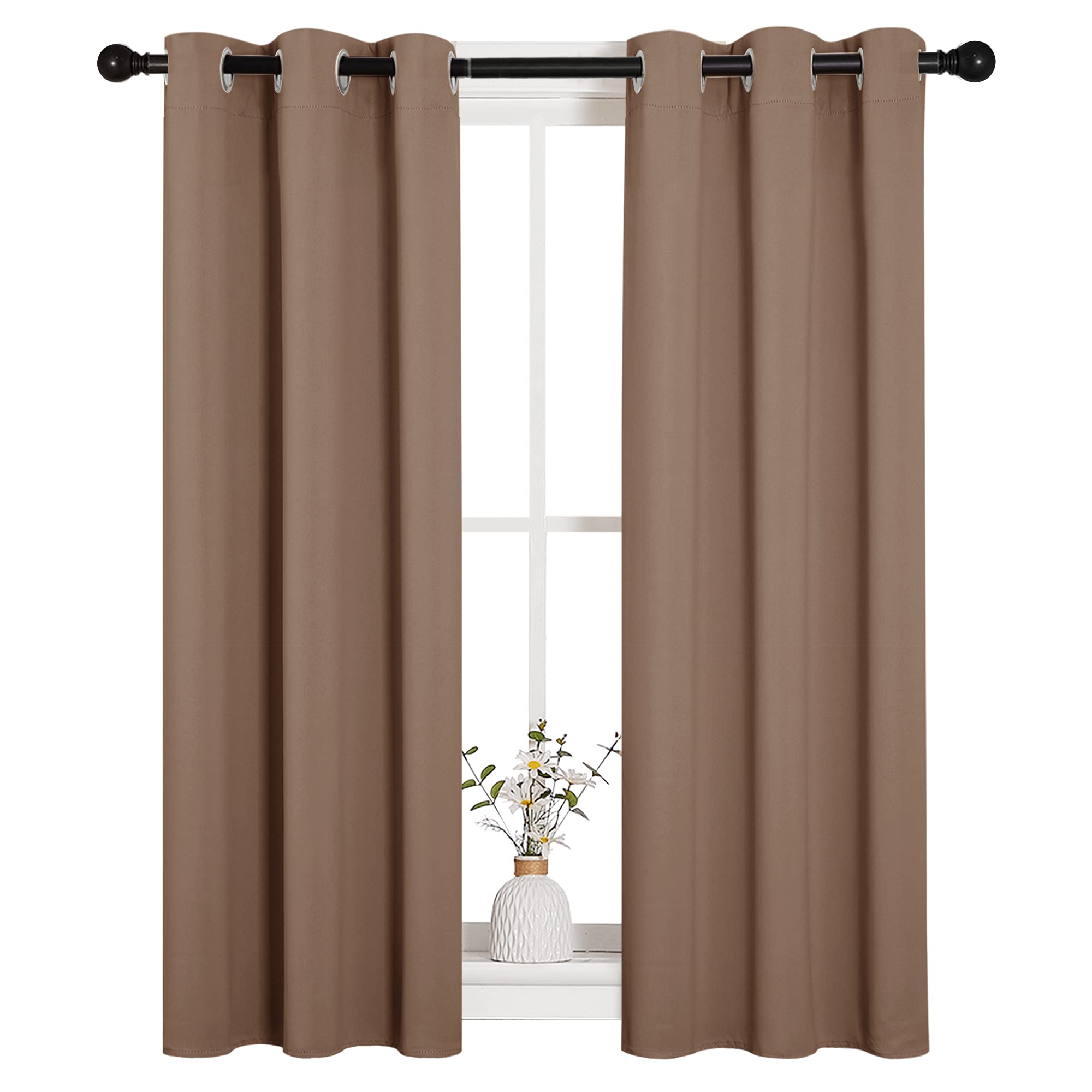 NICETOWN Blackout Window Curtains and Drapes for Kitchen, Window Treatment Thermal Insulated Solid Grommet Blackout Drapery Panels (Set of 2 Panels, 29 by 45 Inch, Cappuccino)