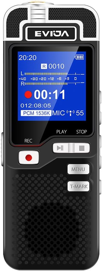 EVIDA Voice Recorder for Lectures Rechargeable - Digital Voice Activated Recorder Portable Tape Recorder Dictaphone Recording Device with Playback,Mp3,Variable Speed