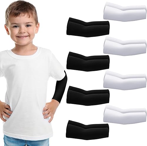 Zhanmai 8 pares de mangas de brazo para niños y niños pequeños, protección UV, mangas de enfriamiento para cubrir los brazos