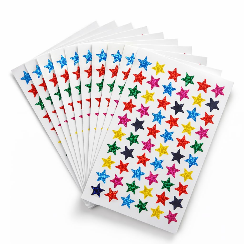 Payuanraoti Sparkling 2400 Pcs Star Stickers In 6 Holographic Colours, Glitter Stickers For Teachers Reward Charts, Small Star Stickers For Students, Calendars, Scrapbooks, Diy Crafts And Stick On Stars For Classroom