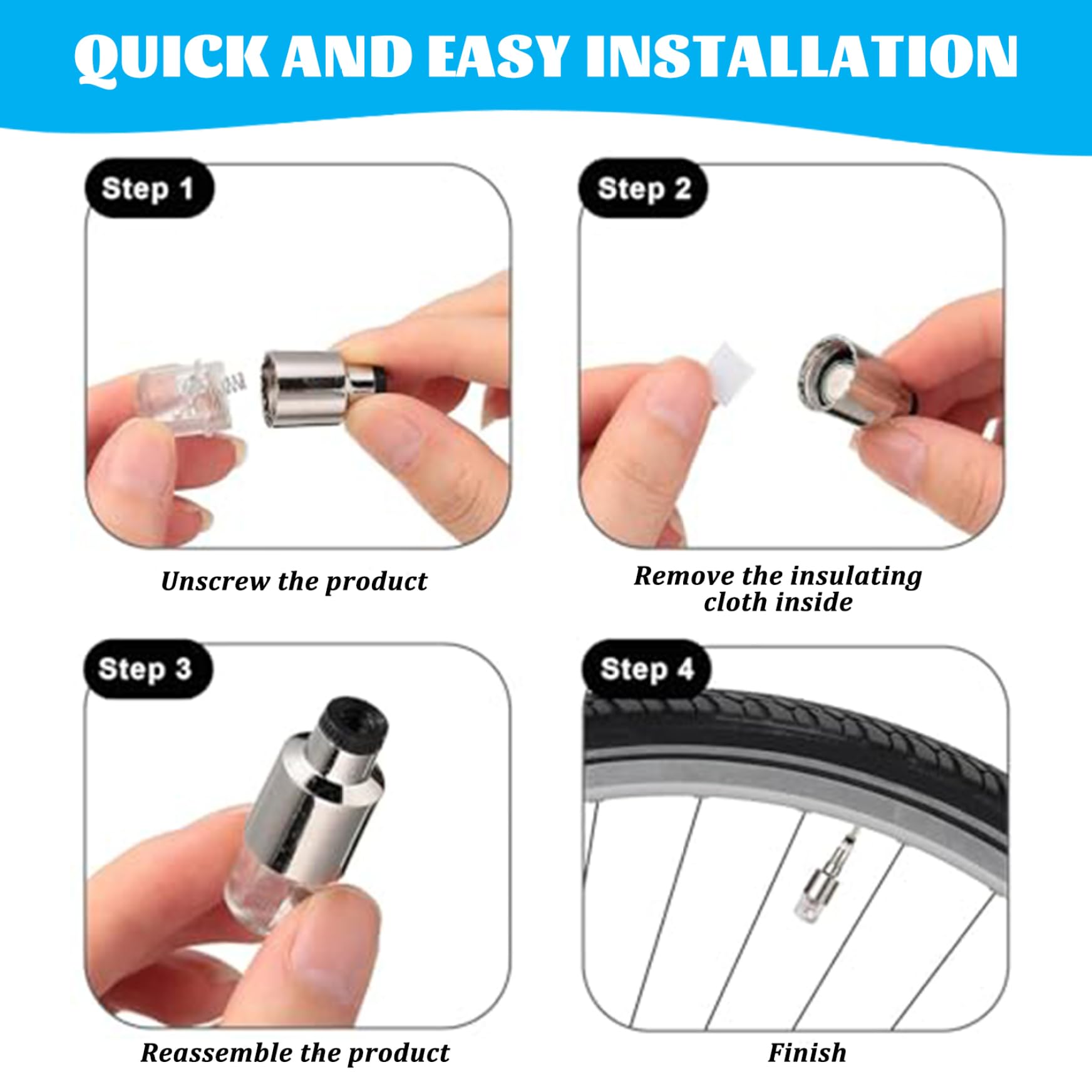 Luci per pneumatici, 4 pezzi Luci per ruote LED decorativi impermeabili Lega LED Tappo stelo valvola per pneumatici per auto Camion Accessori, Blu, Luce per auto